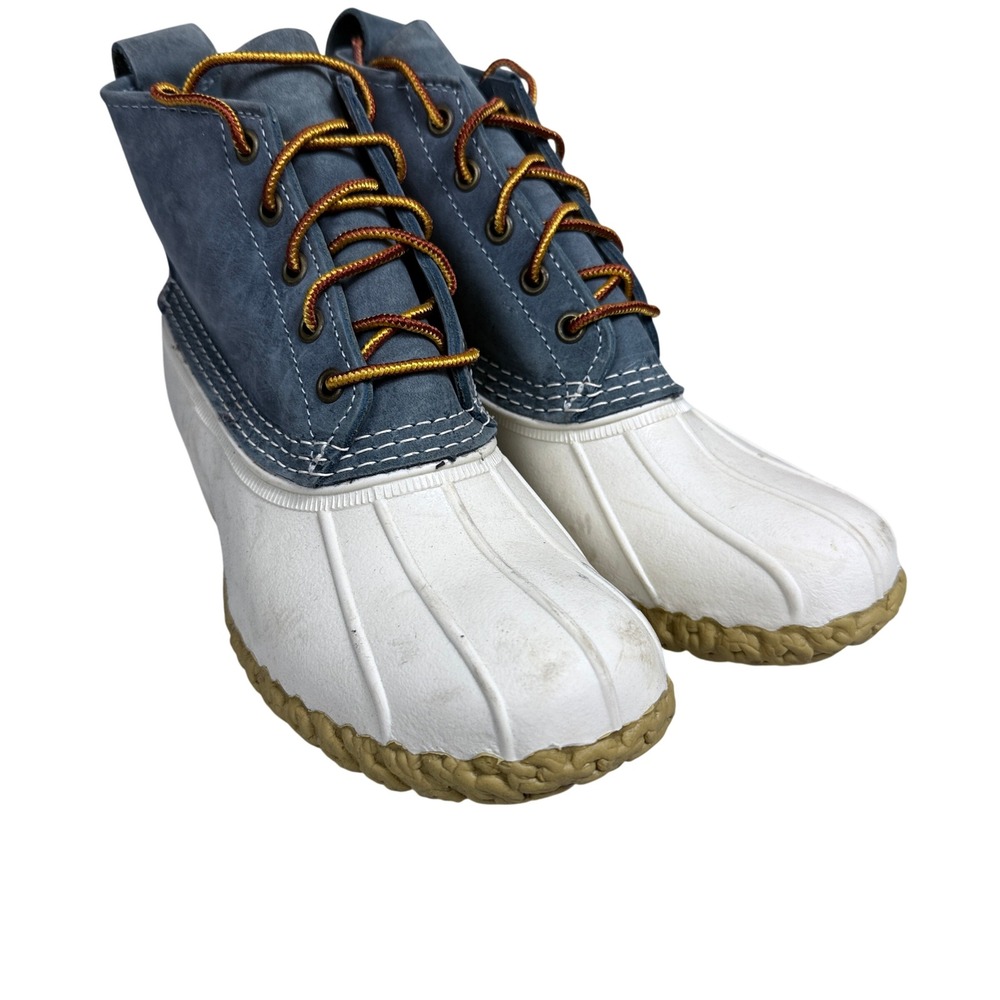 L.L. Bean Duck Boots Womens 6 Blue White Leather Waterproof Made in USA 503475